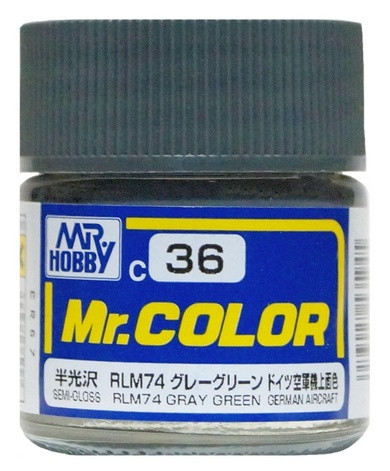 C 36 Mr.Hobby Краска эмалевая полуглянцевая "Серо-зелёный RLM74" / Gray Green RLM74, 10 мл.
