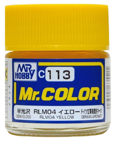 C113 Mr.Hobby Краска эмалевая полуглянцевая "Жёлтый RLM04" / Yellow RLM04, 10 мл.