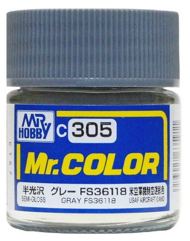 C305 Mr.Hobby Краска эмалевая полуглянцевая "Серый FS36118" / Gray FS36118, 10 мл.