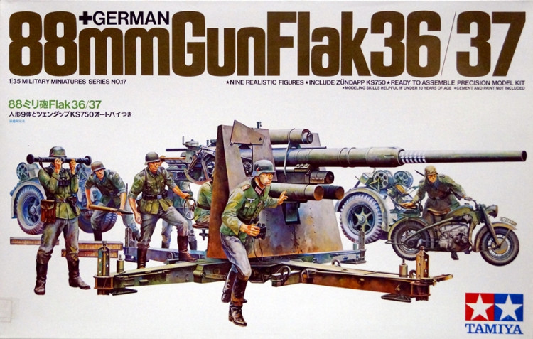 Сборная модель "Немецкая 88мм пушка Flak 36/37, мотоцикл и 8 фигур"  М 1/35
