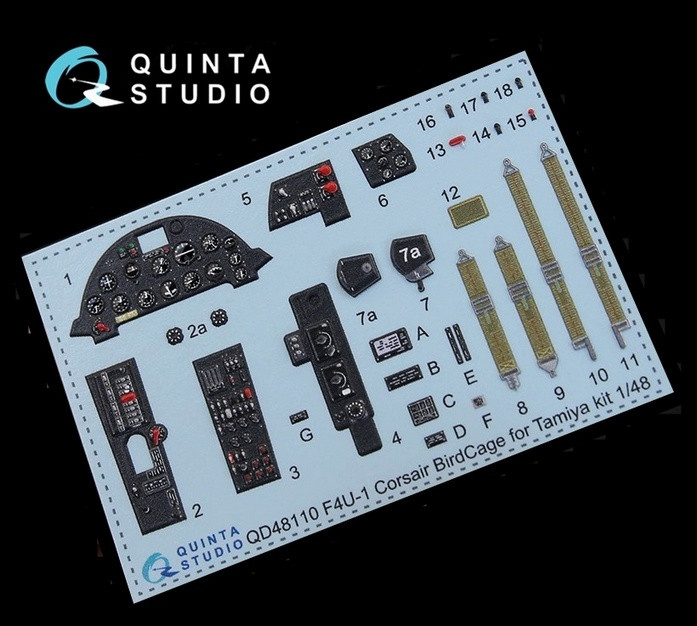 Autocollants Intérieurs 3D Quinta Studio Pour F4U-1 Corsair 'Cage à Oiseaux' (Tamiya 1/48) - Réf. QD48110 - Neuf