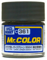 C361 Mr.Hobby Краска эмалевая матовая "Темно-зеленый" / Dark Green BS641 (Flat 75%), 10 мл.