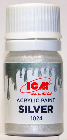 C1024 ICM Краска акриловая для творчества, цвет "Серебро" (Silver), 12 мл.