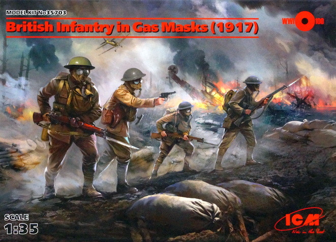 Набор миниатюр "Английская пехота в противогазах, 1917 г."  М 1/35