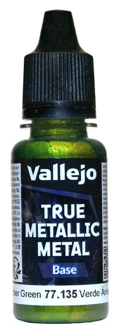 77135 Vallejo True Metallic Metal (Base) Краска-металлик акриловая "Янтарный зеленоватый" / Amber Green, 18 мл.