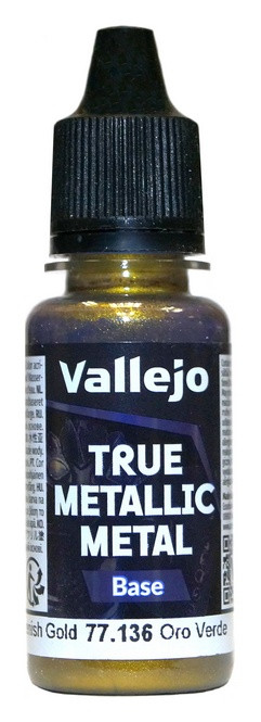 77136 Vallejo True Metallic Metal (Base) Краска-металлик акриловая "Золотисто-зеленый" / Greenish Gold, 18 мл.