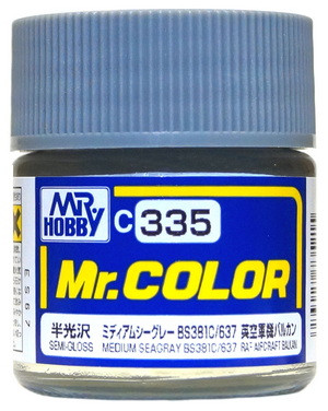 C335 Mr.Hobby Краска эмалевая полуглянцевая "Средний морской серый BS381C/637" / MEDIUM SEAGREY BS381C/637, 10 мл.