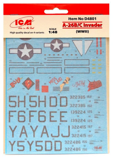 Декаль для модели бомбардировщика A-26B/C "Invader" (II MB) в М 1/48