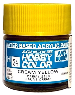 H 34 Mr.Hobby Краска акриловая глянцевая "Желтый кремовый" / Cream Yellow, 10 мл. H 34 Mr.Hobby Краска акриловая глянцевая "Желтый кремовый" / Cream Yellow, 10 мл.