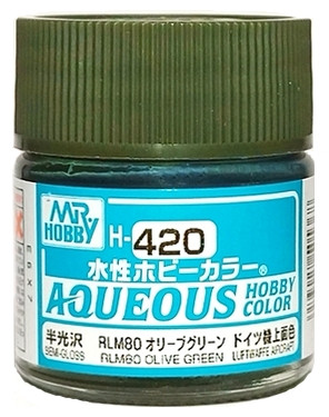 H420 Mr.Hobby Краска акриловая полуматовая "Оливково-зеленый RLM80" / Olive Green RLM80, 10 мл. H420 Mr.Hobby Краска акриловая полуматовая "Оливково-зеленый RLM80" / Olive Green RLM80, 10 мл.