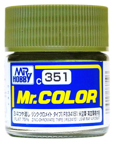 C351 Mr.Hobby Краска эмалевая матовая 75% "Цинк-хромат тип 1 FS34151" / Zinc-Chromate Type I FS34151 (Flat 75%), 10 мл.