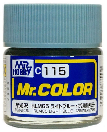 C115 Mr.Hobby Краска эмалевая полуглянцевая "Светло-голубой RLM65" / Light Blue RLM65, 10 мл.