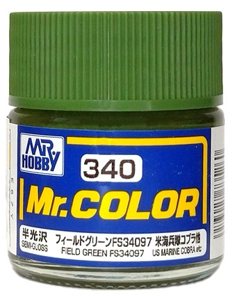 C340 Mr.Hobby Краска эмалевая полуглянцевая "Полевой зелёный FS34097" / Field Green FS34097, 10 мл.