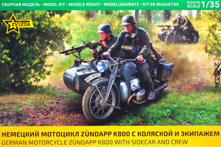 Сборная модель "Немецкий мотоцикл Zundapp K800 с коляской и экипажем"  М 1/35