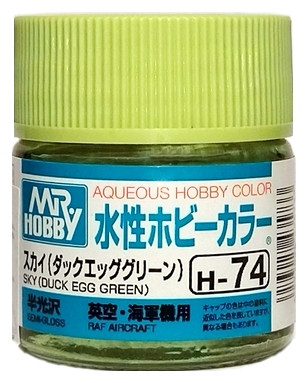 H 74 Mr.Hobby Краска акриловая полуматовая "Небесный зеленый" / Sky Duck Egg Green, 10 мл.