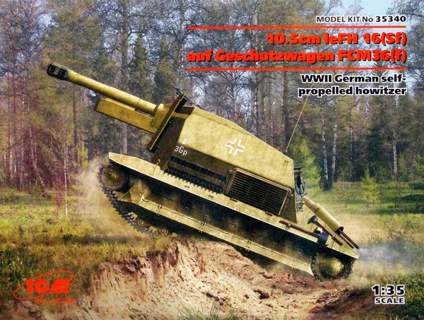 Сборная модель "Немецкая самоходная гаубица 10.5 см leFH16(Sf) на шасси танка FCM36"  М 1/35