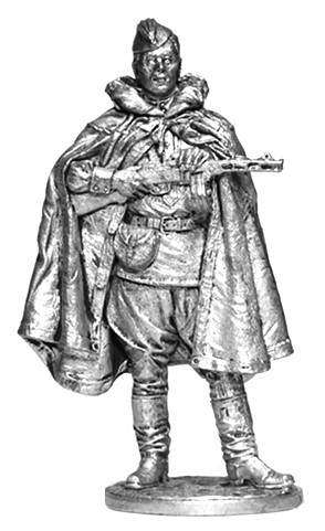 Оловянная миниатюра "Красноармеец-автоматчик в плащ-палатке, 1943-1945 годы, СССР"