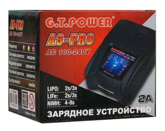 Универсальное зарядное устройство G.T.Power LiPo/NiMh (220В/2А/2-3S) T-plug/TRX/Tamiya/MiniTamiya/XT60