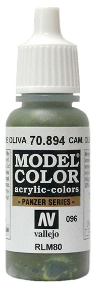 70894 Vallejo Краска акриловая "Камуфляжный оливково-зеленый, RLM80" / Camoulage Olive Green, 17 мл.